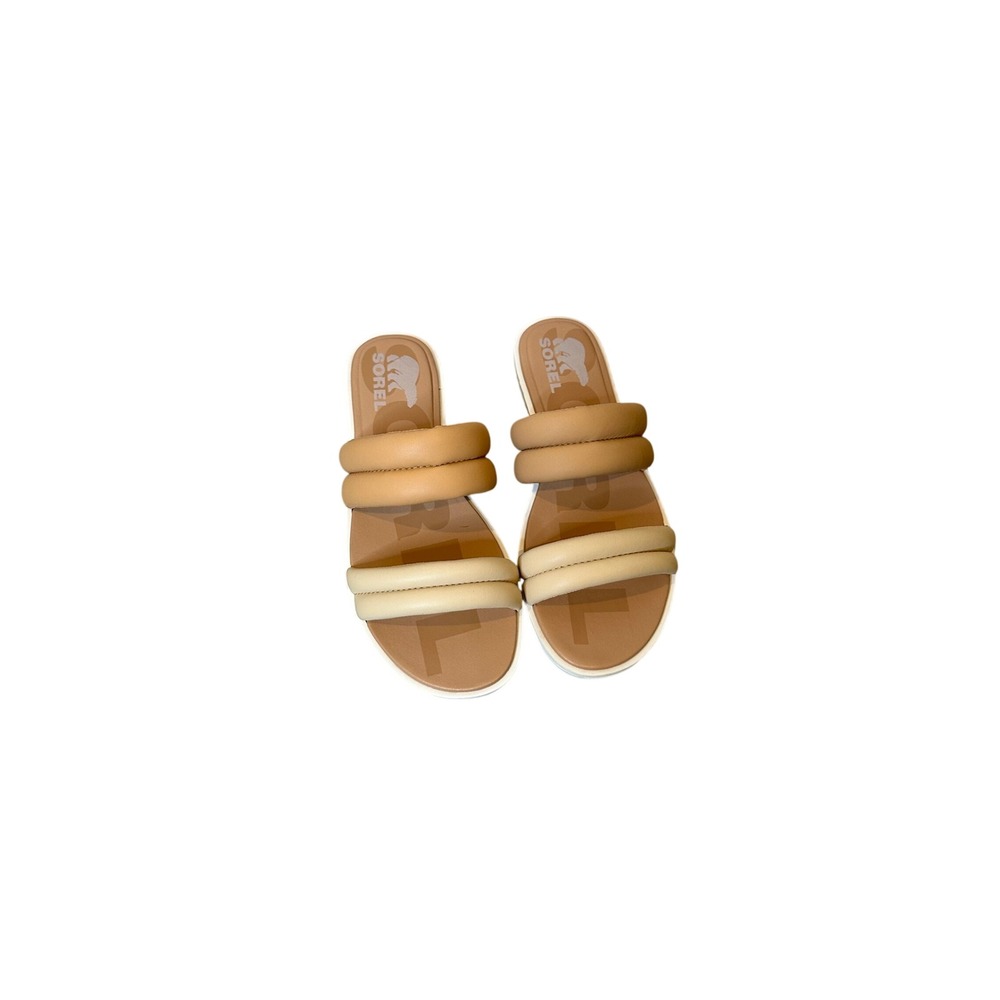 Sorel Ella Puff Slide Sandals Tan Cream Womens 8
